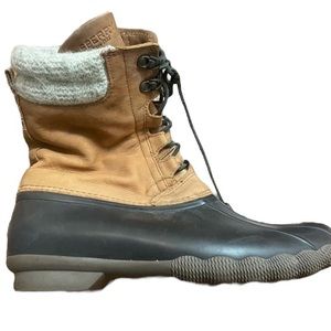 SPERRY sz 8 WOMENS SYREN TALL DUCK Waterproof Rubber Boot BROWN TAN GUC RARE